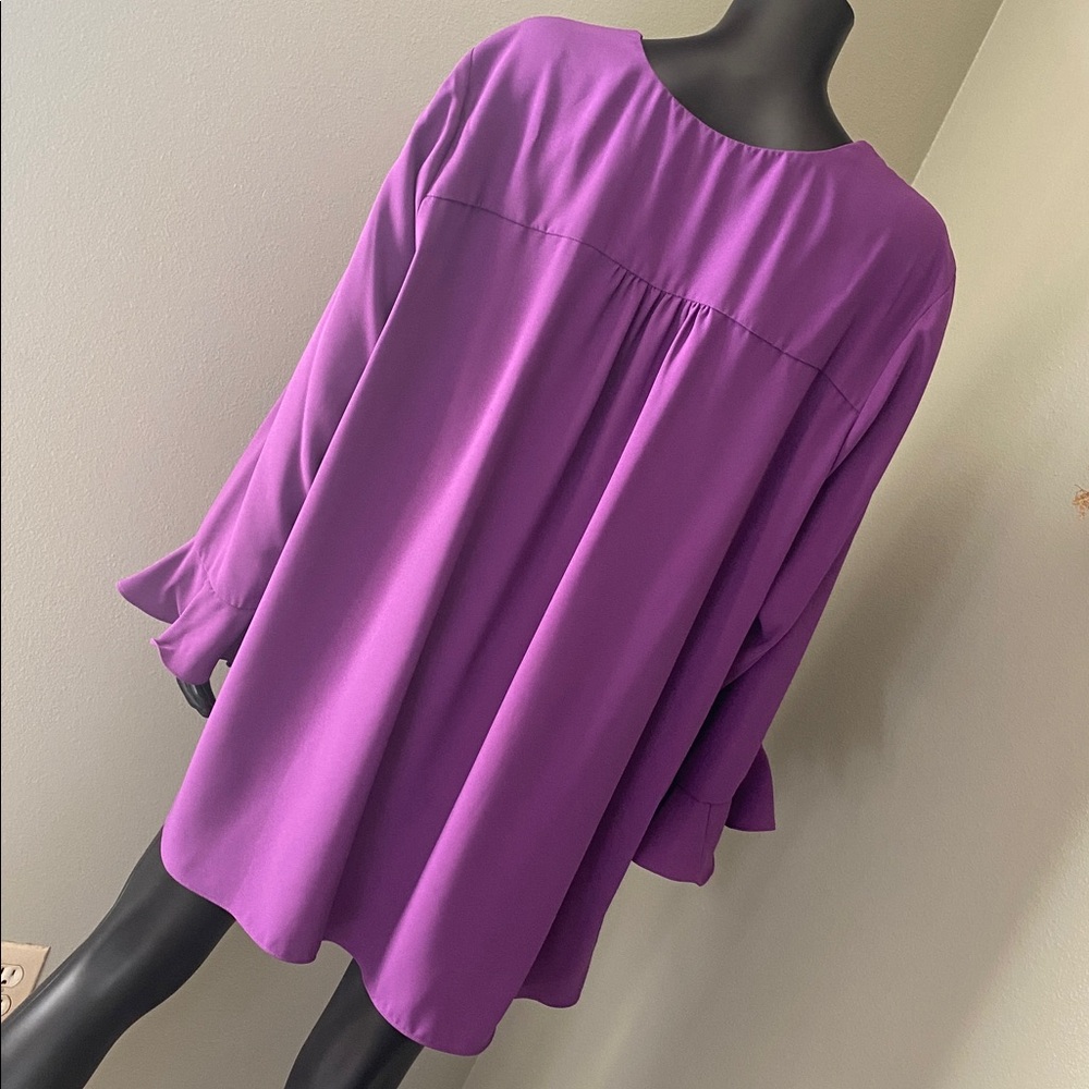 CALEESA Beautiful Elegant Purple Blouse with Ruffled Sleeves - Picture 7 of 10